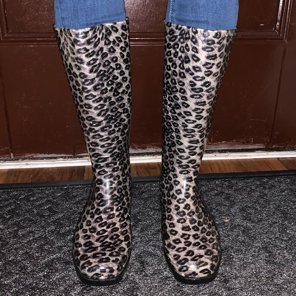 Leopard print rain boots
